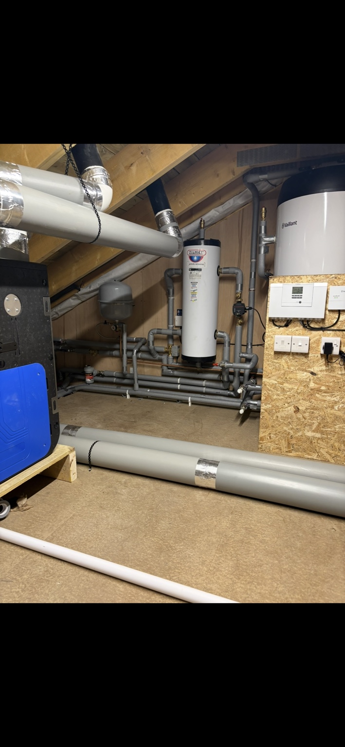 Heat pump buffer tank, hot-water cylinder and insulated pipework installed in Dundee