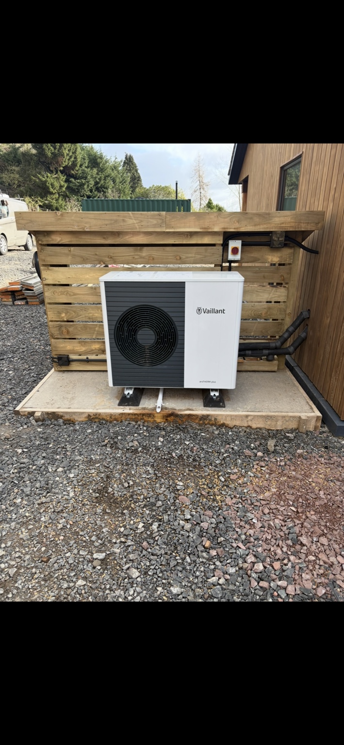 Vaillant air source heat pump installed by JMB in Rait